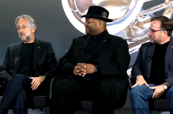 President/CEO Neil Portnow, five-time Grammy-winning record producer and chair emeritus Jimmy Jam and Academy Awards' Vice President Bill Freimuth participating in a live chat discussion on the day of the Grammy award scaleback.